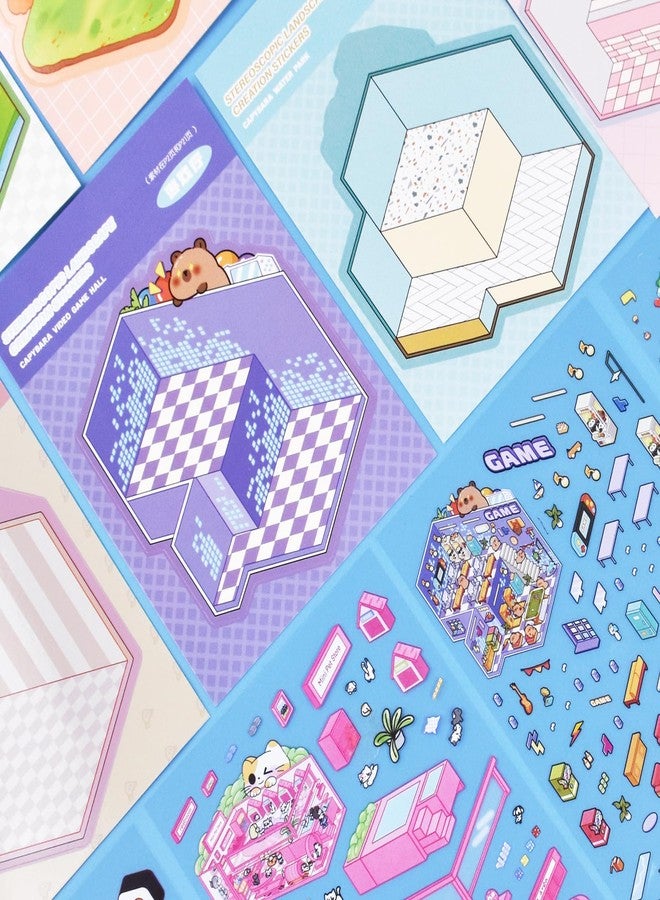 GUBEARE 20 Sets DIY 3D Sticker Scene Collection Book DIY 3D House Stickers Make Your Own Sticker Therapy Cute Cartoon Stickers Scenes for Relief Stress Pass The Time - Image 4